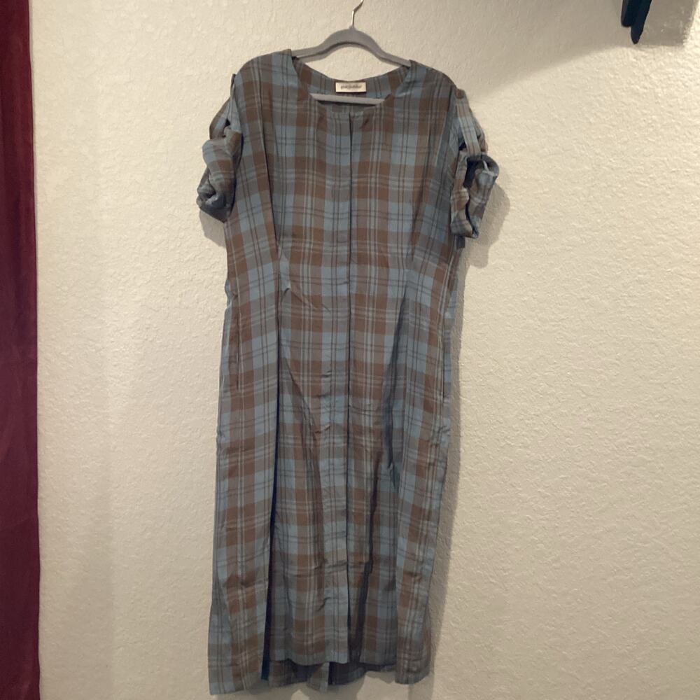 GentryPortofino blue plaid print kaftan maxi Lagen look midi dress L size 44